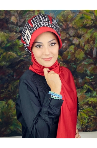 Red Ready to Wear Turban 14EYL22ŞPK-04