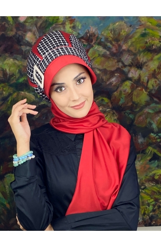 Red Ready to Wear Turban 14EYL22ŞPK-04
