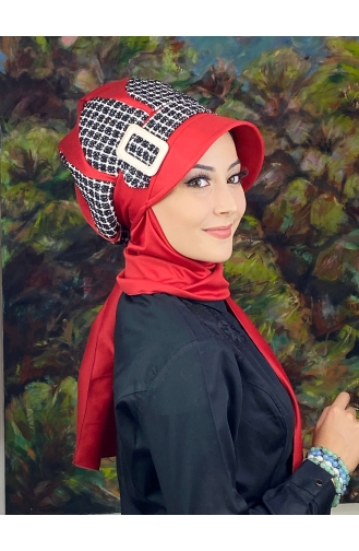 Red Ready to Wear Turban 14EYL22ŞPK-04
