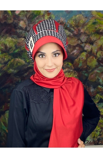 Red Ready to Wear Turban 14EYL22ŞPK-04