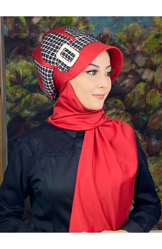 Red Ready to Wear Turban 14EYL22ŞPK-04