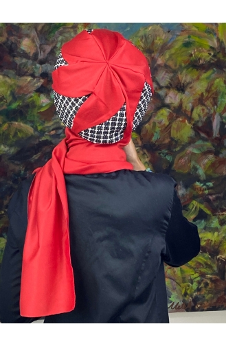 Red Ready to Wear Turban 14EYL22ŞPK-04