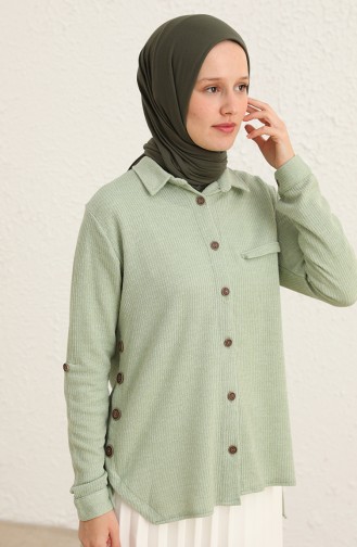 Fitilli Asimetrik Gömlek 0544-05 Mint Yeşili