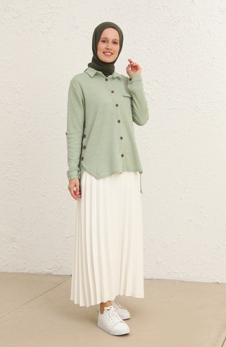 Fitilli Asimetrik Gömlek 0544-05 Mint Yeşili
