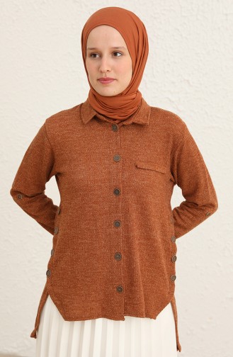 Fitilli Asimetrik Gömlek 0544-04 Kahverengi