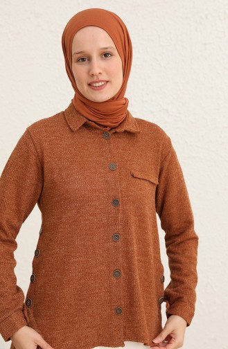 Fitilli Asimetrik Gömlek 0544-04 Kahverengi