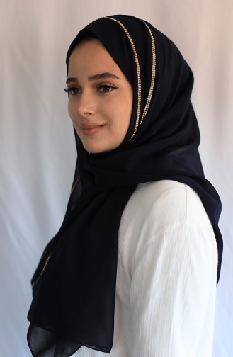 Navy Blue İslamitische Avondjurk 8419635-01