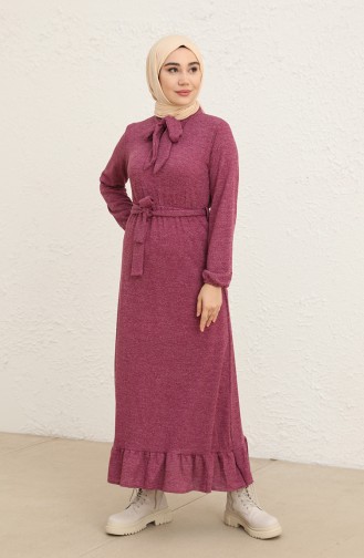 Fitilli Kuşaklı Elbise 0801-03 Mor