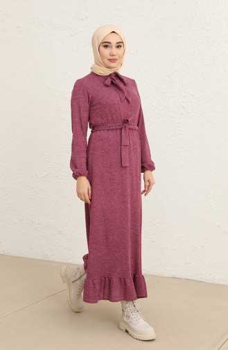 Fitilli Kuşaklı Elbise 0801-03 Mor