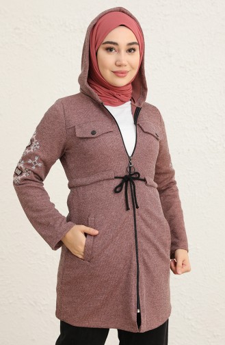 Fitilli Fermuarlı Tunik 0651-01 Koyu Gül Kurusu