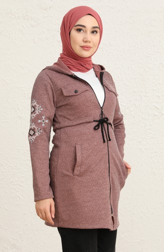 Fitilli Fermuarlı Tunik 0651-01 Koyu Gül Kurusu