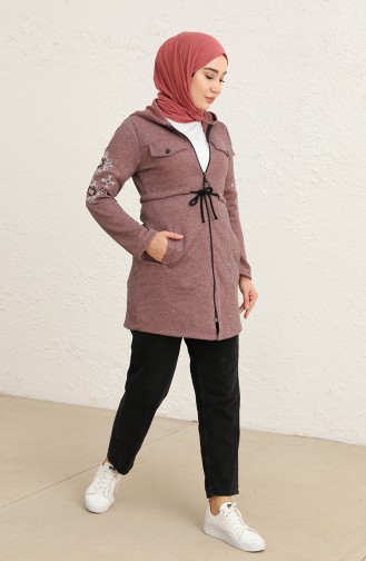 Fitilli Fermuarlı Tunik 0651-01 Koyu Gül Kurusu
