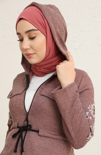 Fitilli Fermuarlı Tunik 0651-01 Koyu Gül Kurusu