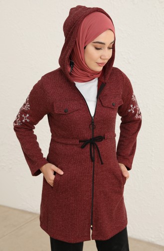 Fitilli Fermuarlı Tunik 0651-03 Bordo