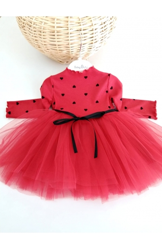 Aryakids Kız Bebek Puantiyeli Tütülü Elbise 0085-02 Kırmızı
