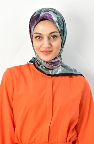 İpeksi Twill Çiçek Desenli Eşarp 000026-04 Çağla Yeşili