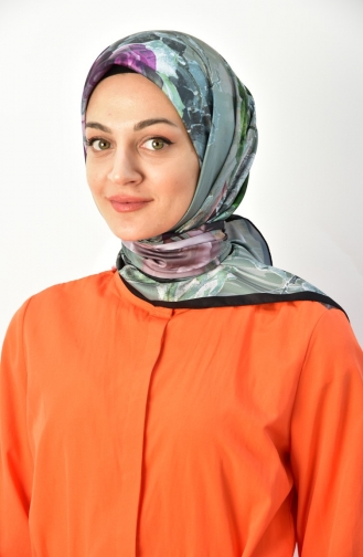 İpeksi Twill Çiçek Desenli Eşarp 000026-04 Çağla Yeşili