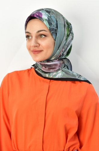 İpeksi Twill Çiçek Desenli Eşarp 000026-04 Çağla Yeşili