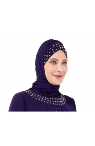 Perya Tasarım Boncuk İşlemeli Şal 3154-03 Mor