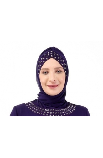 Perya Tasarım Boncuk İşlemeli Şal 3154-03 Mor