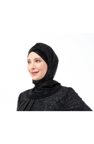 Perya Tasarım Sim Ve Taş İşlemeli Siyah Şal 3119-01 Siyah