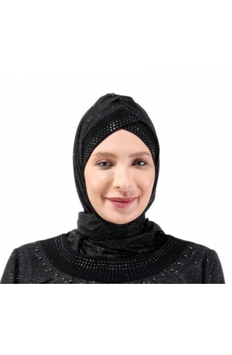 Perya Tasarım Sim Ve Taş İşlemeli Siyah Şal 3119-01 Siyah