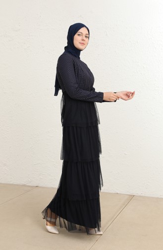 Navy Blue Hijab Evening Dress 60286-01