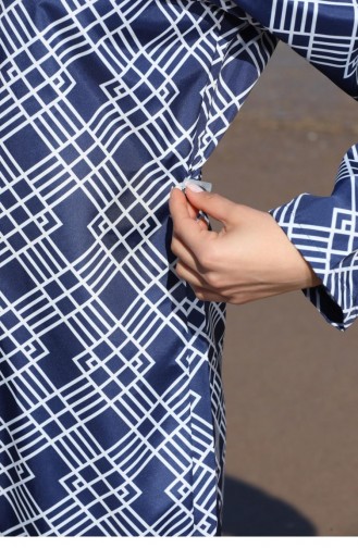 Seboteks Geometrik Desen Paraşüt Kumaş Tam Kapalı Tesettür Mayo 2300 Lacivert