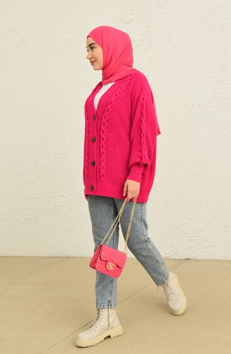 Triko Düğmeli Hırka 0548-02 Fuşya