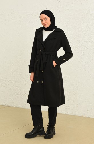 Kuşaklı Düğmeli Kaşe Kaban 4015-02 Füme