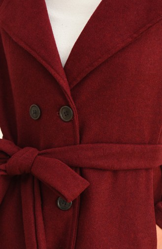 Kuşaklı Düğmeli Kaşe Kaban 4015-08 Bordo