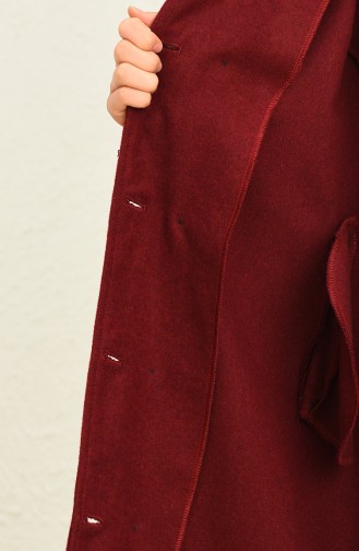 Kuşaklı Düğmeli Kaşe Kaban 4015-08 Bordo