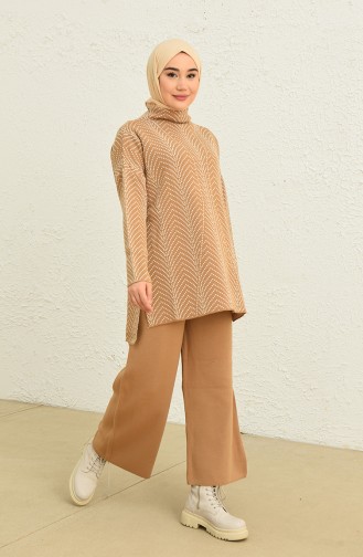 Patterned Knitwear Suit 0534-01 Coffee Milk 0534-01