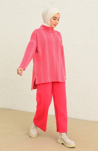 Patterned Knitwear Suit 0534-04 Fuchsia 0534-04