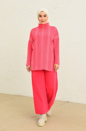 Patterned Knitwear Suit 0534-04 Fuchsia 0534-04