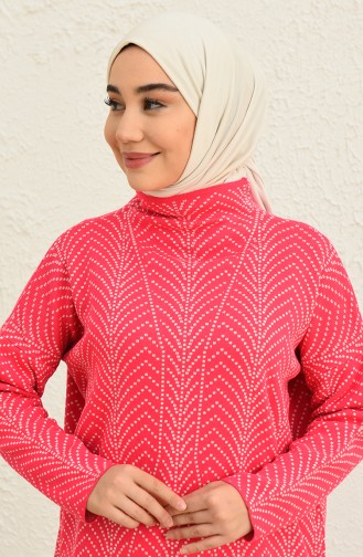 Triko Desenli Tunik Pantolon İkili Takım 0534-04 Fuşya