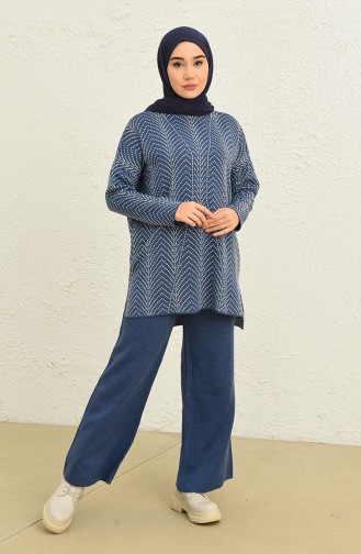 Triko Desenli Tunik Pantolon İkili Takım 0534-06 Lacivert