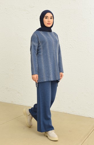 Triko Desenli Tunik Pantolon İkili Takım 0534-06 Lacivert