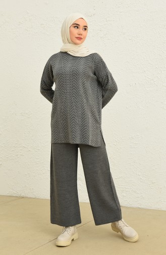 Trikot gemusterte Tunika-Hose Zweiteiler 0534-08 Dunkel Grau 0534-08