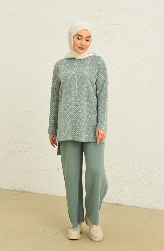 Trikot gemusterte Tunika-Hose Zweiteiler 0534-09 Mint Grün 0534-09