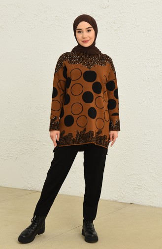 Knitwear Patterned Tunic Trousers Double Suit 0559-03 Tan 0559-03