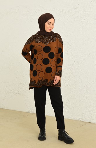 Knitwear Patterned Tunic Trousers Double Suit 0559-03 Tan 0559-03