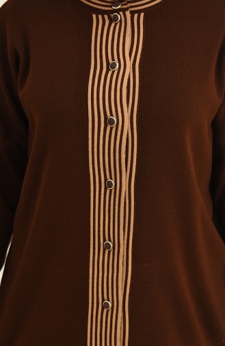 Triko Çizgili Tunik Pantolon İkili Takım 0565-04 Kahverengi