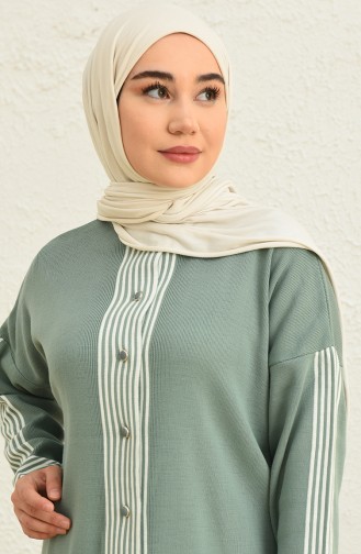 Triko Çizgili Tunik Pantolon İkili Takım 0565-10 Çağla Yeşili