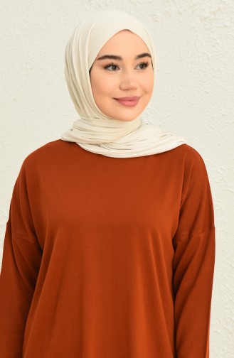 Triko Tunik Pantolon İkili Takım 3375-09 Kiremit