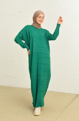 Triko Simli Elbise 3164-05 Zümrüt Yeşili