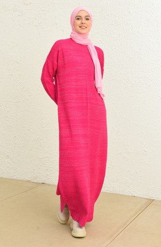 Triko Simli Elbise 3164-06 Fuşya