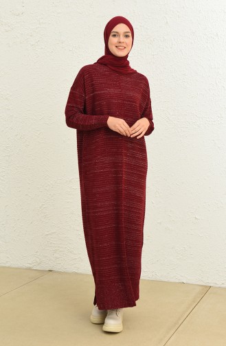 Triko Simli Elbise 3164-07 Bordo