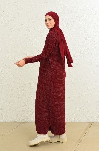 Triko Simli Elbise 3164-07 Bordo