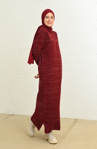 Triko Simli Elbise 3164-07 Bordo
